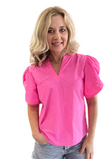 Bubble Gum Pink Ruched Sleeve Top