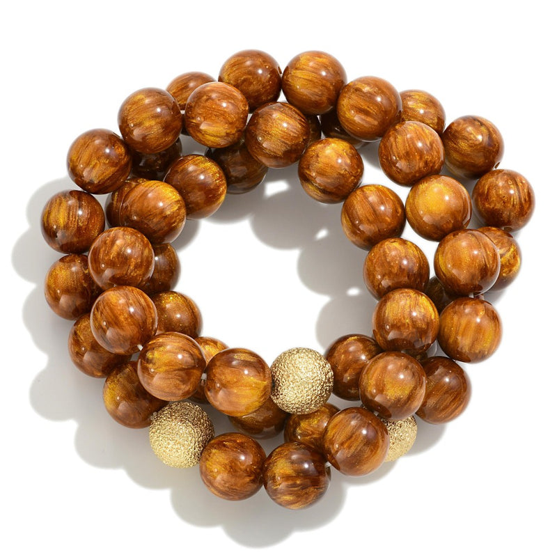 Chunky Bead Bracelet with Dimpled Gold Accent
