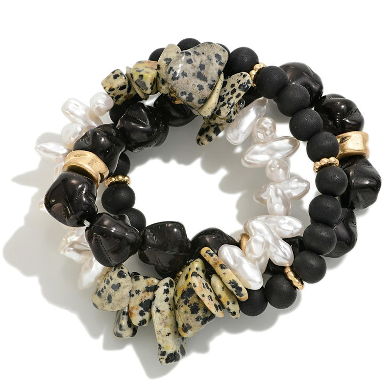 Three Beaded Stretch Bracelets with Stones