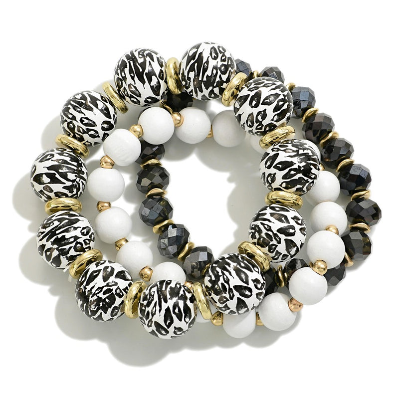 Print Wood Bead Stretch Bracelet