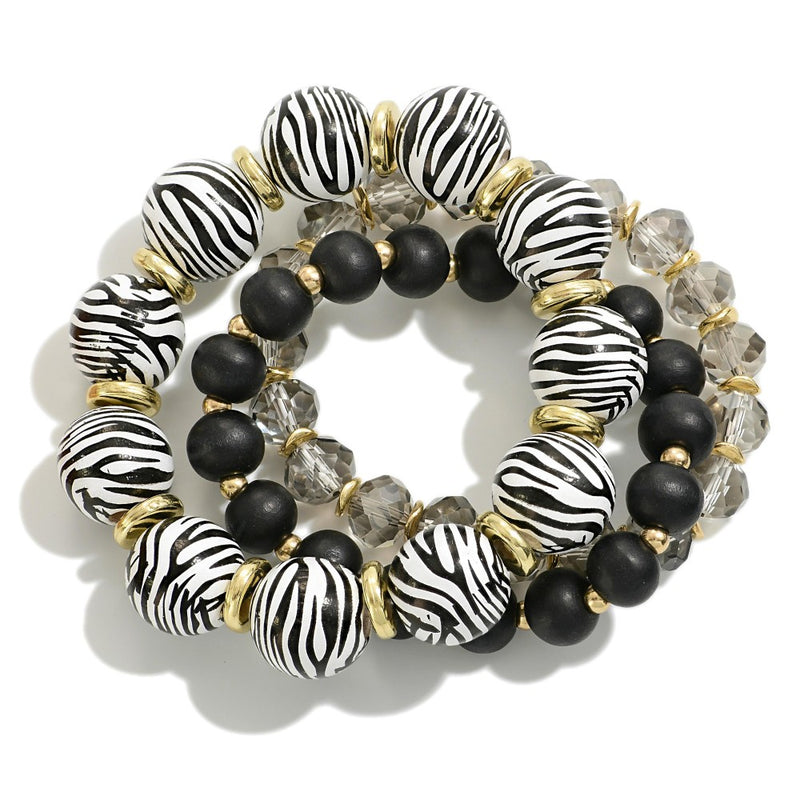 Print Wood Bead Stretch Bracelet