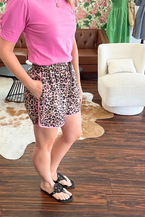 Leopard Print Shorts with Pink Trim