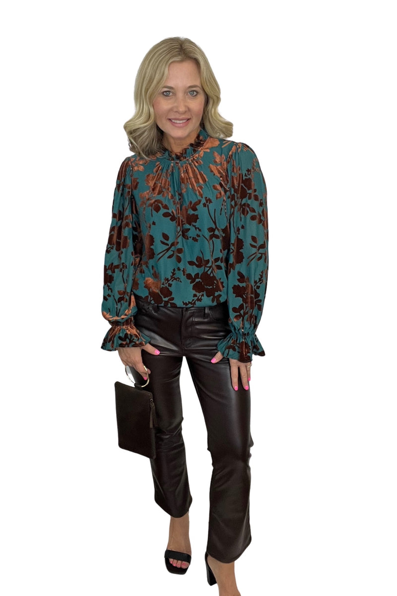 Teal and Copper Sheer Velvet Top