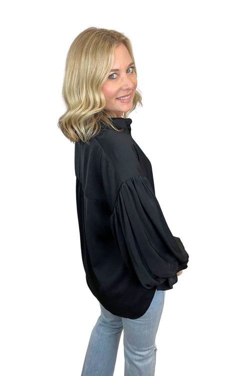 Satin Bubble Sleeve Button Down Top