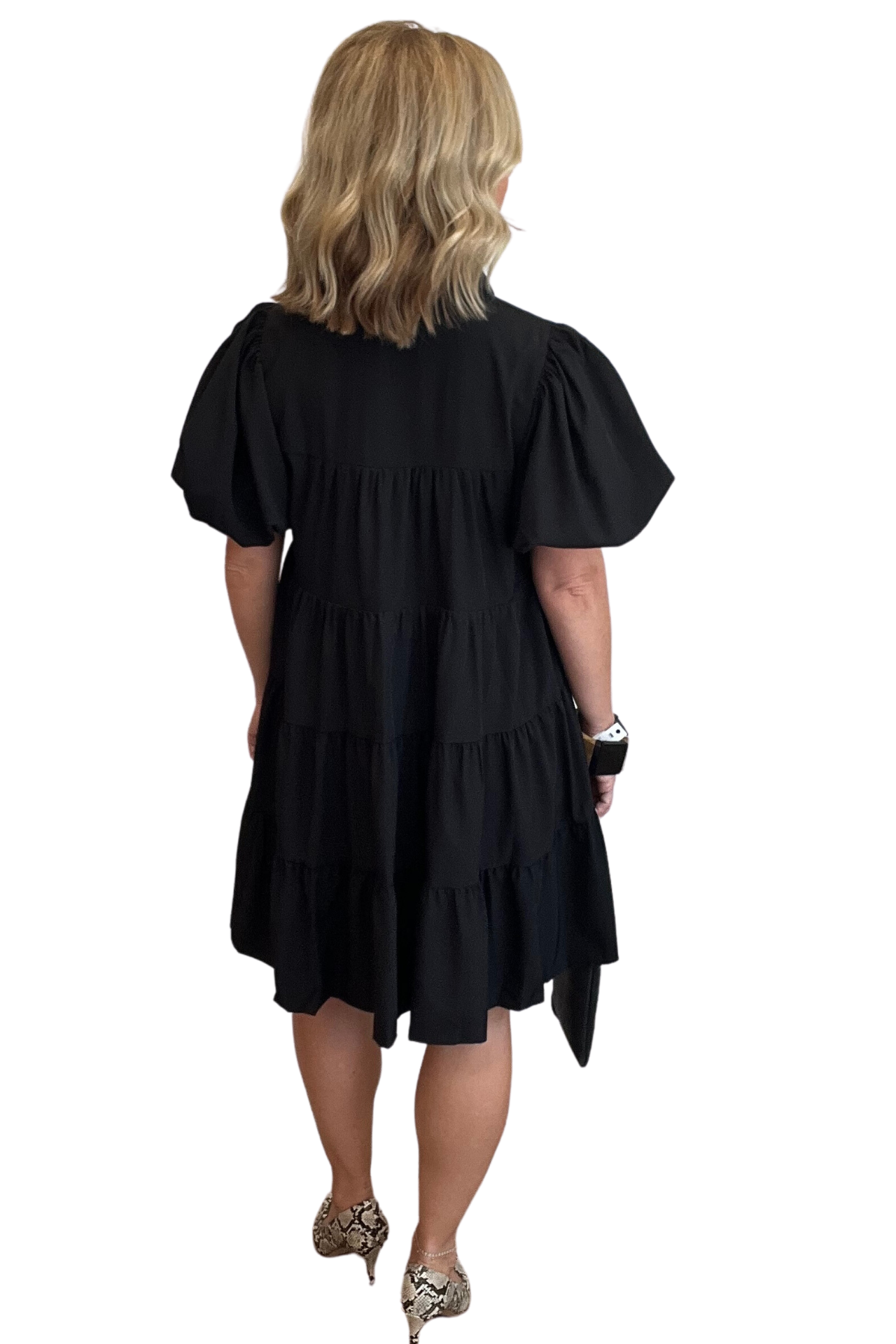 Tiered Black Baby Doll Dress with Bubble Sleeve Local Style House