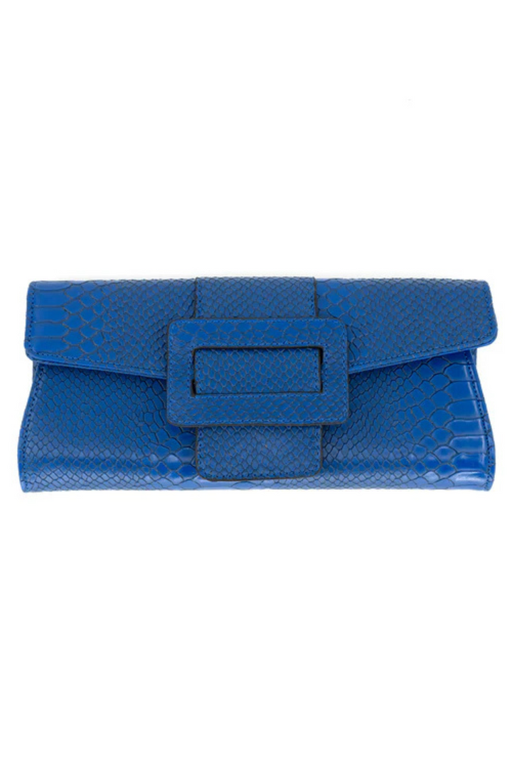 Unleash your inner fashionista with our Buckle Clutch. The sleek buckle opening adds a touch of effortless style, while the included cross body strap offers versatile wear. Measures 11 x 5.5 x 2 inches. PU Material
