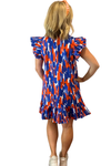 Orange and Blue Flutter Sleeve Mini Dress