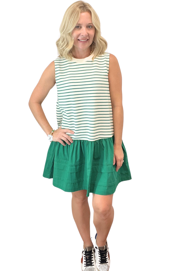 Striped Knit and Woven Mini Dress