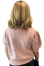 Fuzzy Short Sleeve Sweater with Double Bow detail