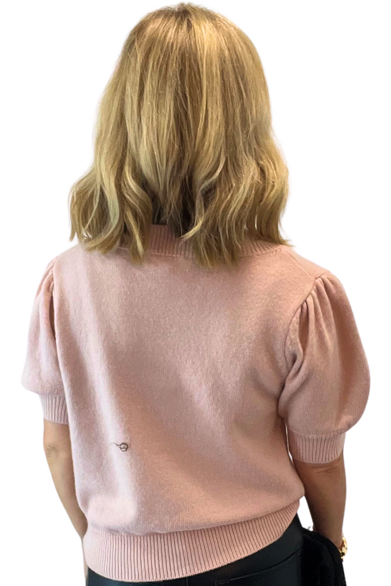 Fuzzy Short Sleeve Sweater with Double Bow detail