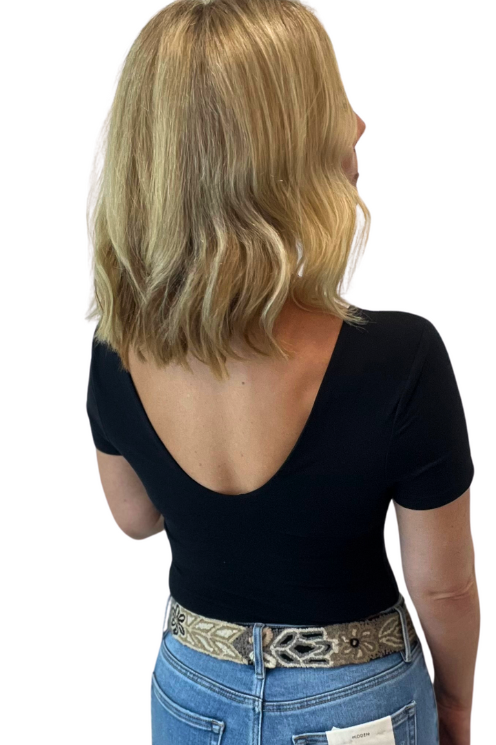Square Neck Short Sleeve Bodysuit with Built in Bra