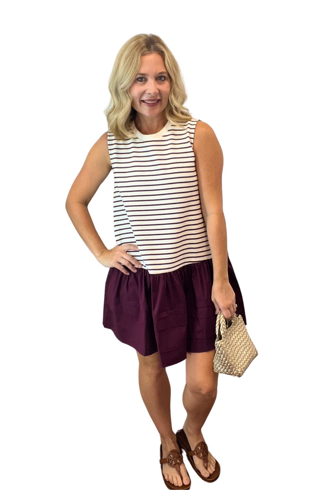 Striped Knit and Woven Mini Dress