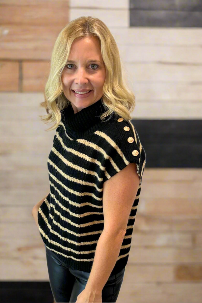Black Striped Turtleneck Vest