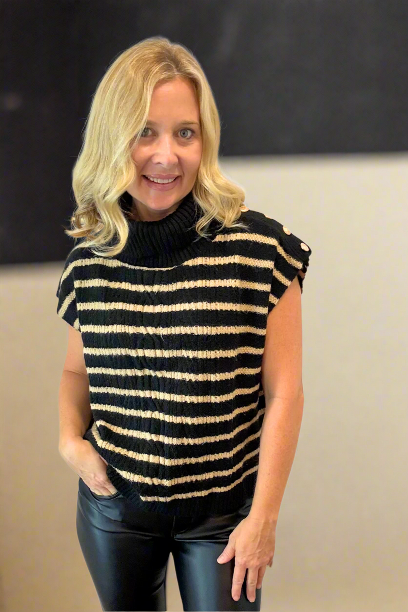 Black Striped Turtleneck Vest