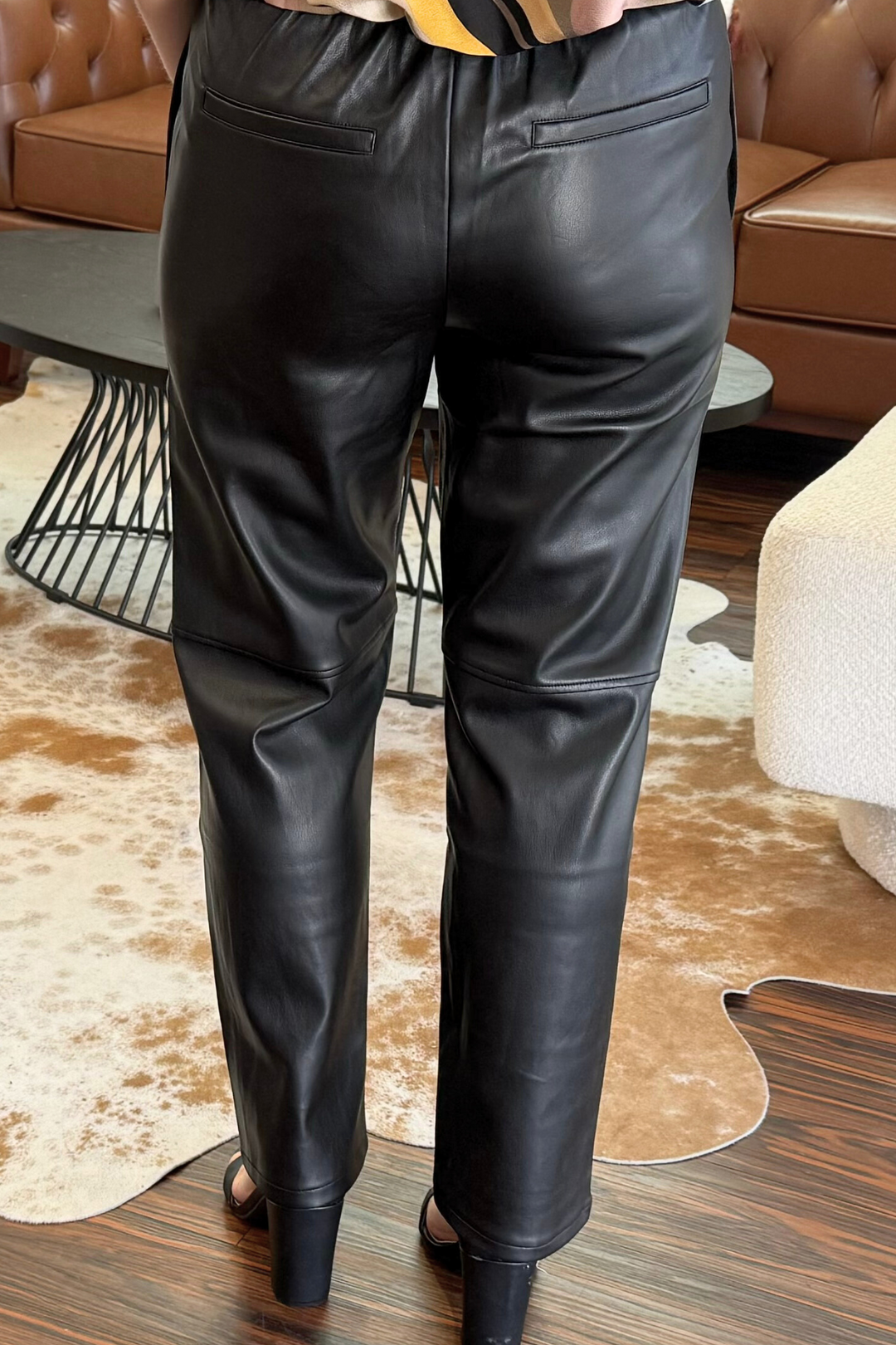 Leather Elastic Waist Pants