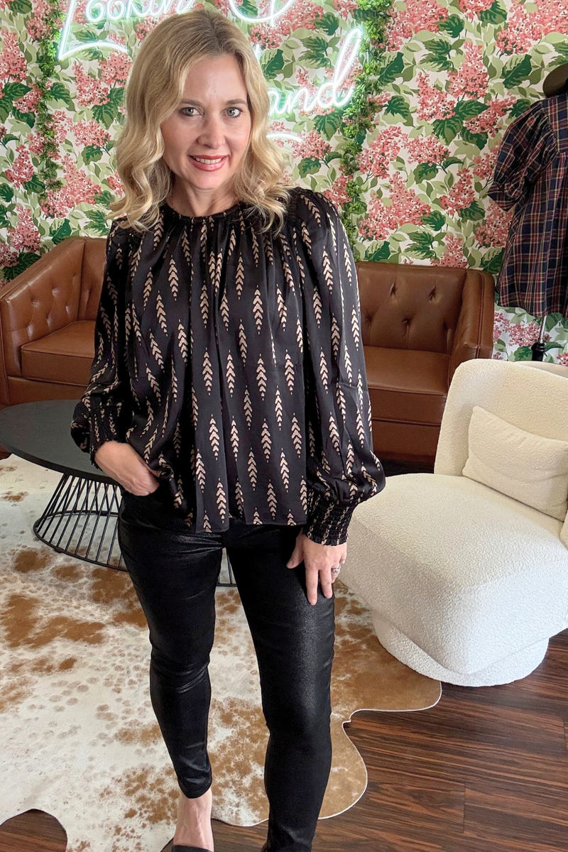 Silky Black Top with Sequin Detail