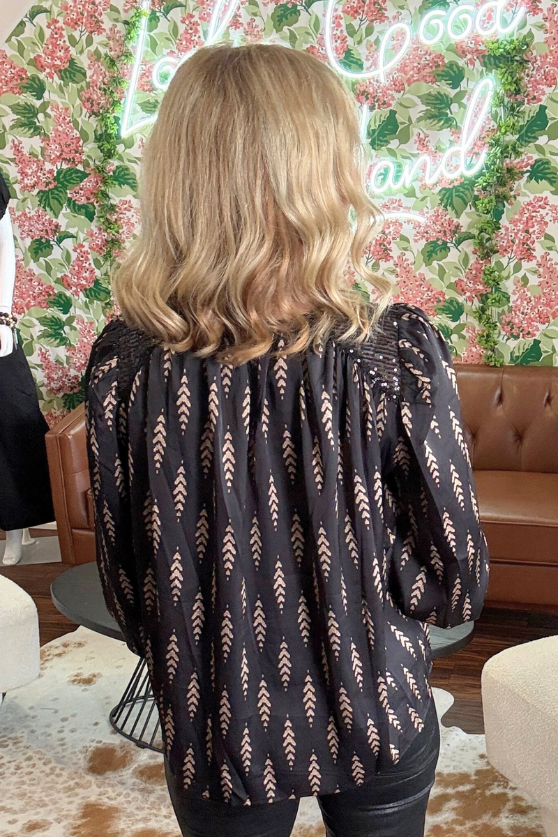 Silky Black Top with Sequin Detail