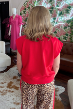 Red Short Sleeve Top With Silver Stud Detail
