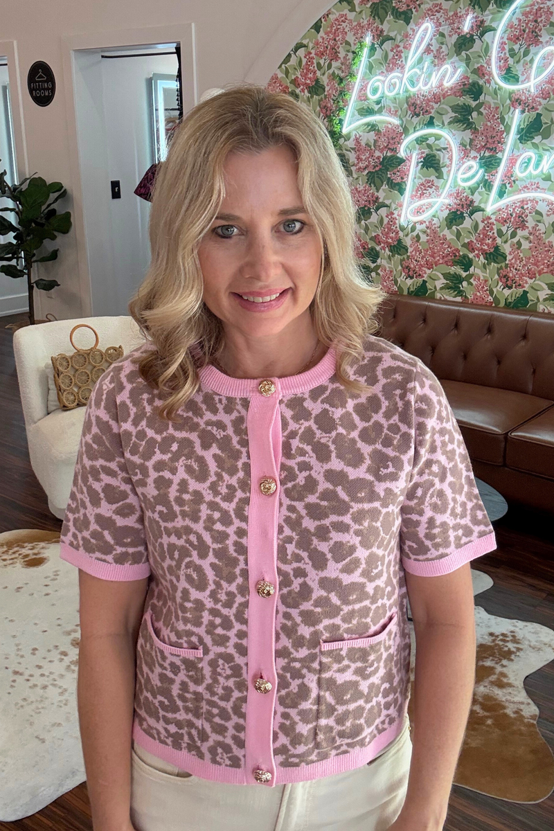 Pink Leopard Short Sleeve Cardigan