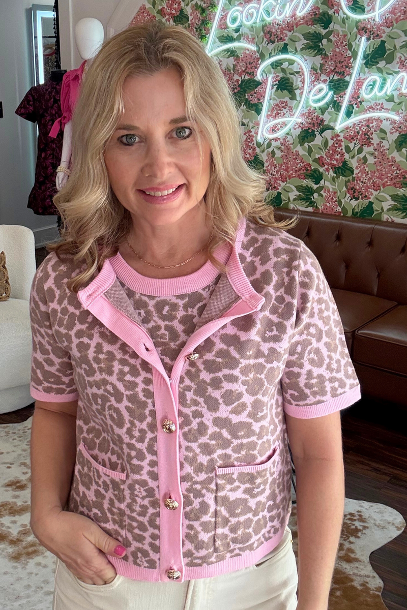 Pink Leopard Short Sleeve Cardigan