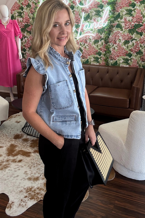 Ruffle Sleeve Denim Vest