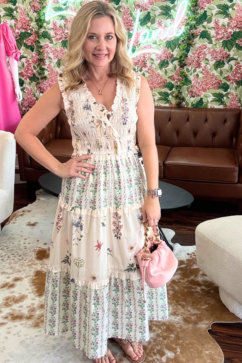 Cream Floral Midi Dress