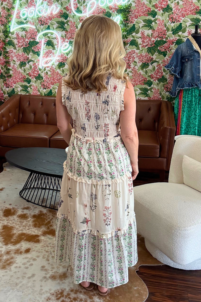 Cream Floral Midi Dress