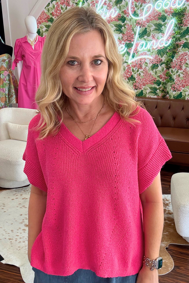 Knit Short Sleeve V-Neck Top