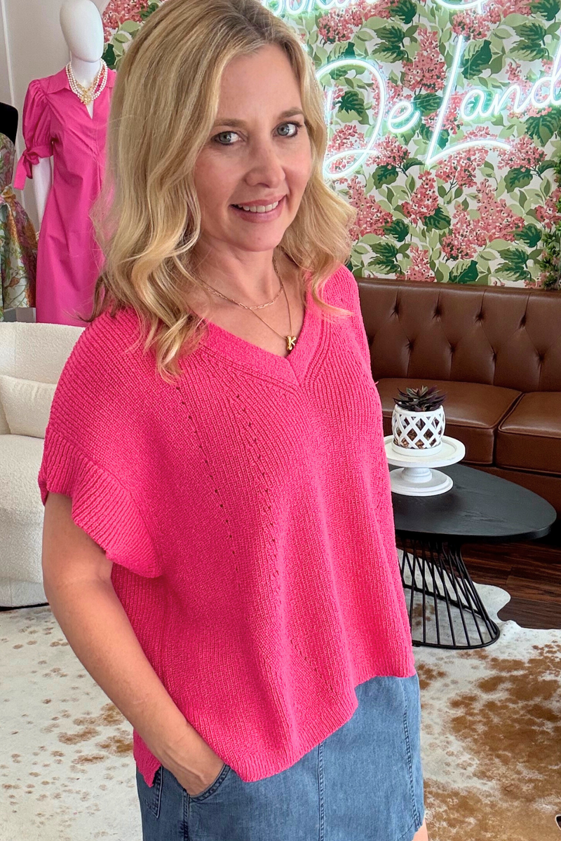 Knit Short Sleeve V-Neck Top