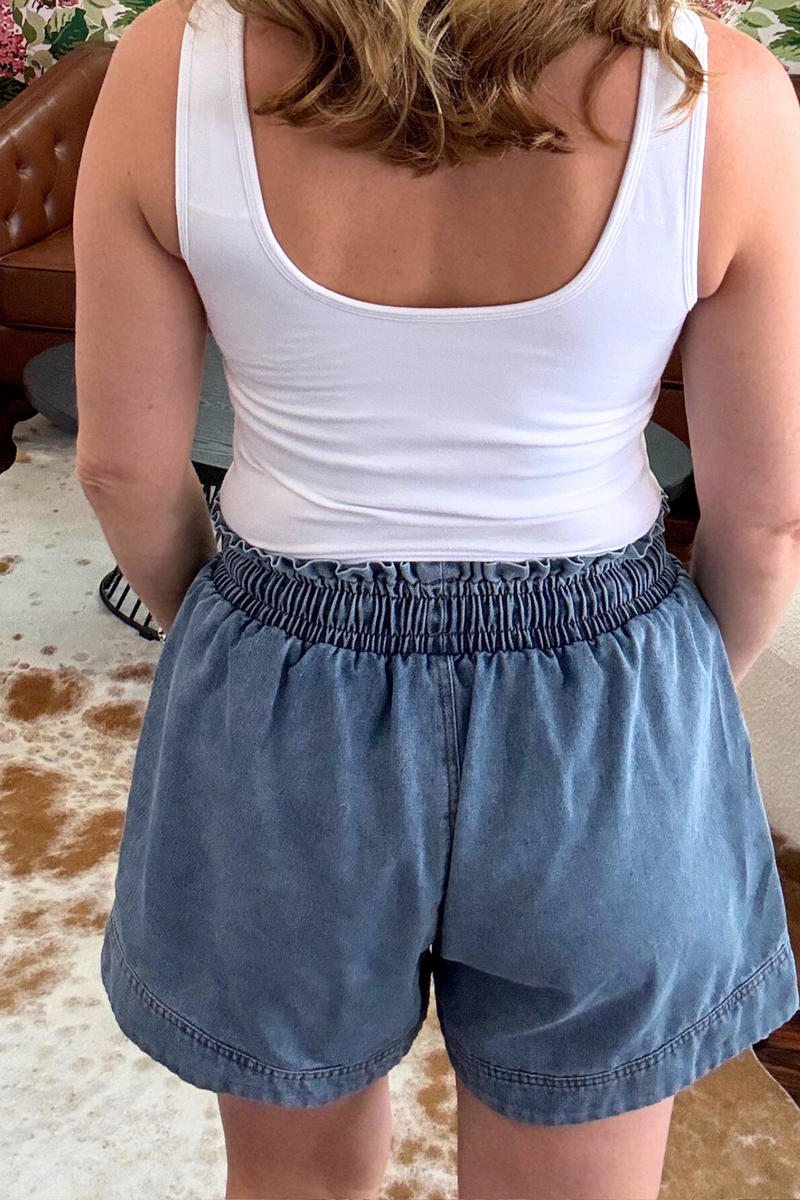 Denim Elastic Waist Shorts