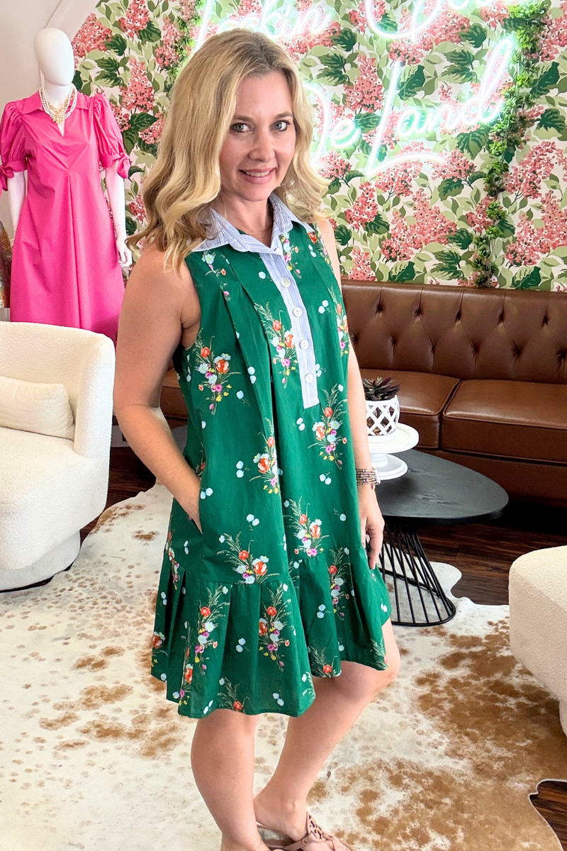 Sleeveless Floral Dress with Collar