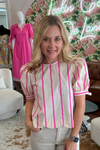 Pink and Cream Scallop Hem Short Sleeve Top