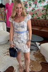 Ivory and Blue Dress with Contrasting Bow