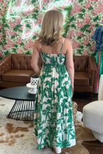 Green Botanical Print Midi Dress