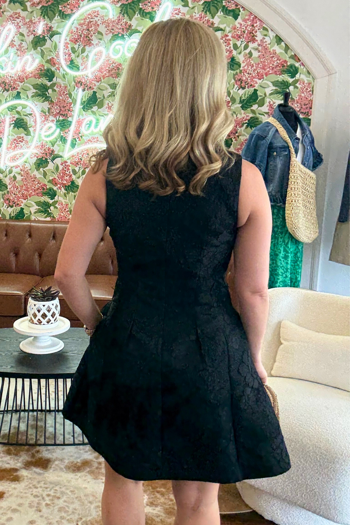 Floral Jacquard Black Mini Dress