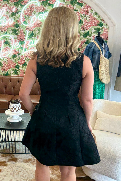 Floral Jacquard Black Mini Dress