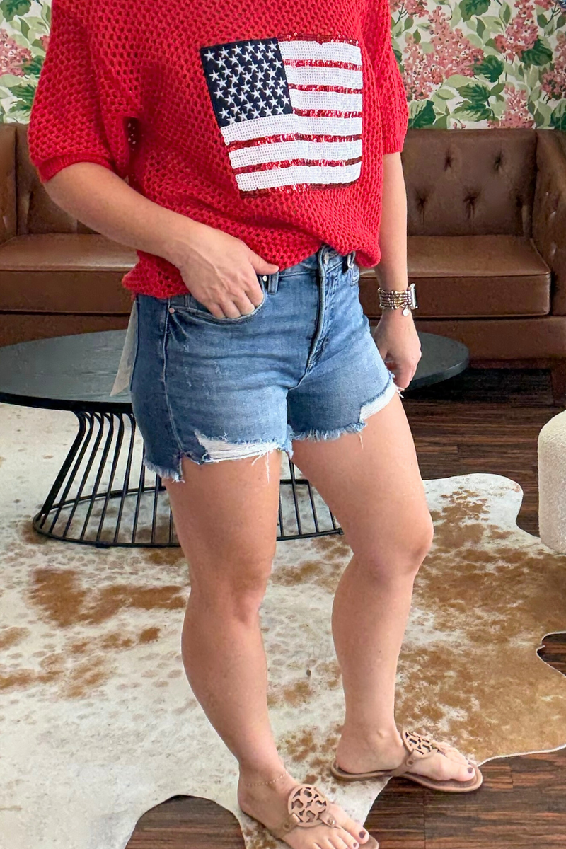 Risen Dark Wash Tummy Control Denim Shorts