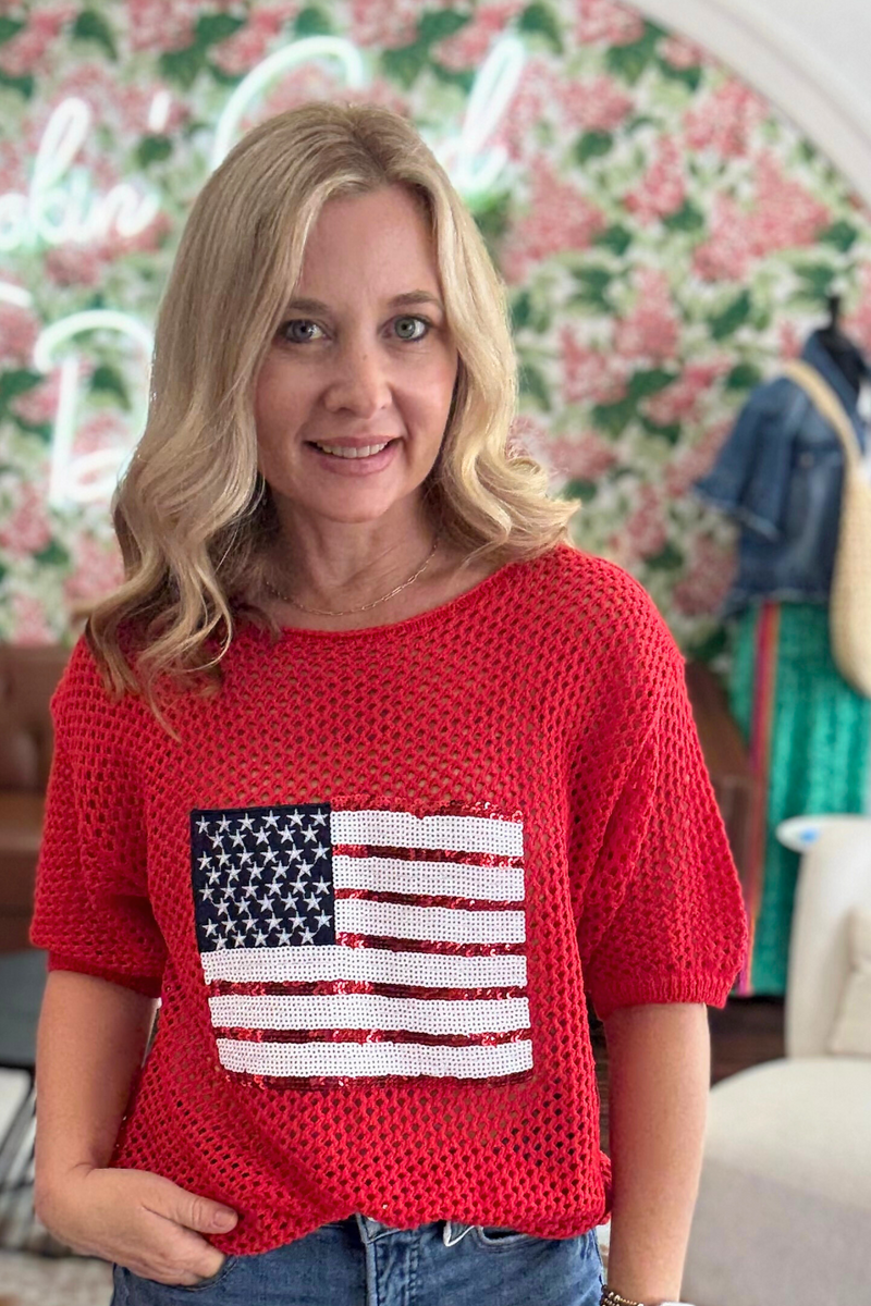 Sequin American Flag Knit Top