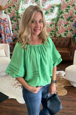 Bubble Hem Quarter Length Sleeve Top