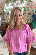 Bubble Hem Quarter Length Sleeve Top