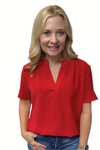 V-Neck Top with Gathered Detail at Shoulders