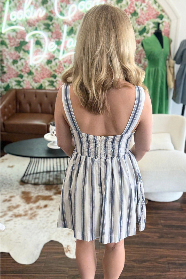 Nautical Charm Striped Tie-Front Mini Dress