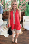 Red Mini Dress with Leopard Print Detail