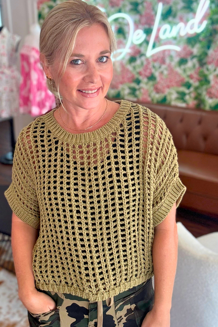 Crochet Knit Short Sleeve Top