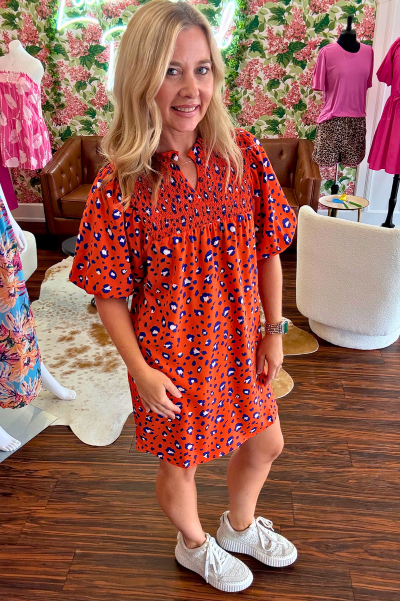 Orange and Blue Animal Print Dress