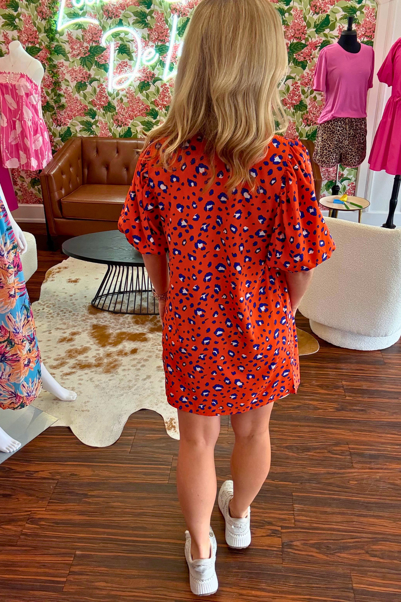 Orange and Blue Animal Print Dress