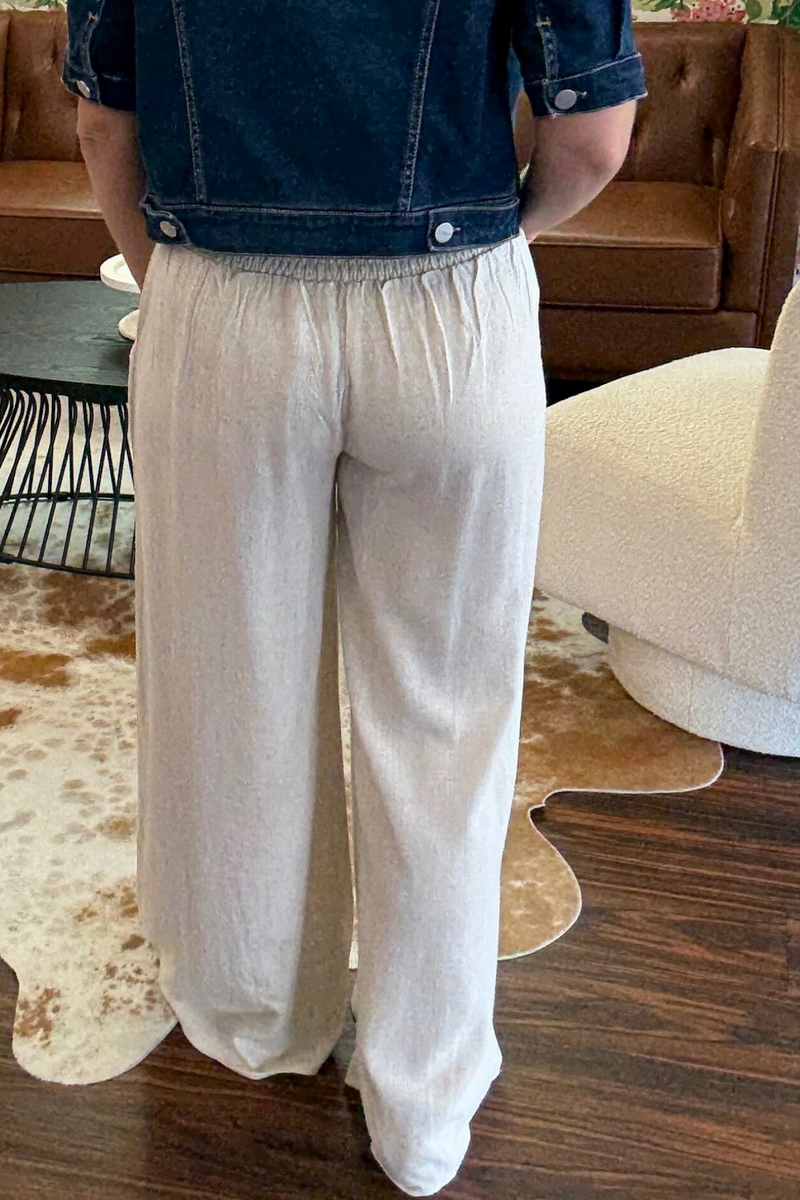 Linen Smocked Waist Wide Leg Pants