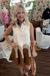 Cream Colorblock Mini Dress with Collar