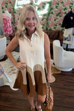 Cream Colorblock Mini Dress with Collar