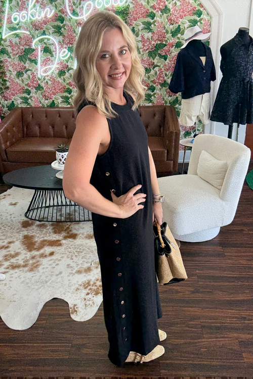 Pullover Midi Dress with Gold Button Detail